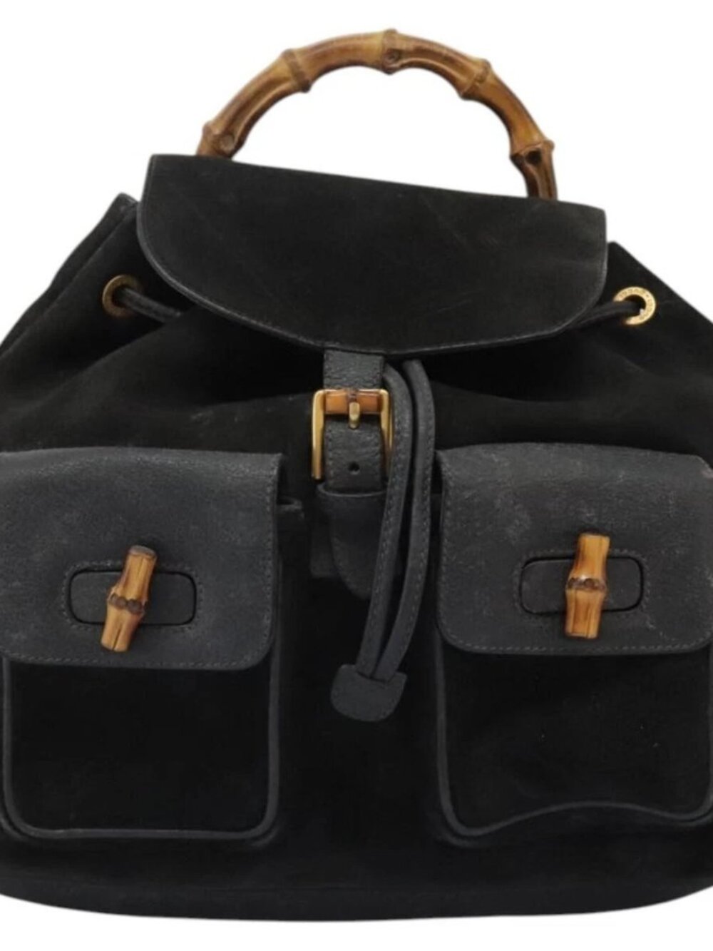 GUCCI Bamboo Backpack Suede Black Gold 003 1998 0016 Auth th6031 - Picture 2 of 16